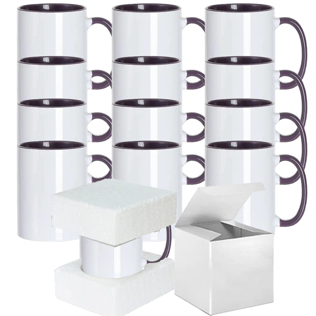 El Grande Purple Sublimation Mugs - 12-Pack (15oz) | Included Foam Support Mug Shipping Boxes
